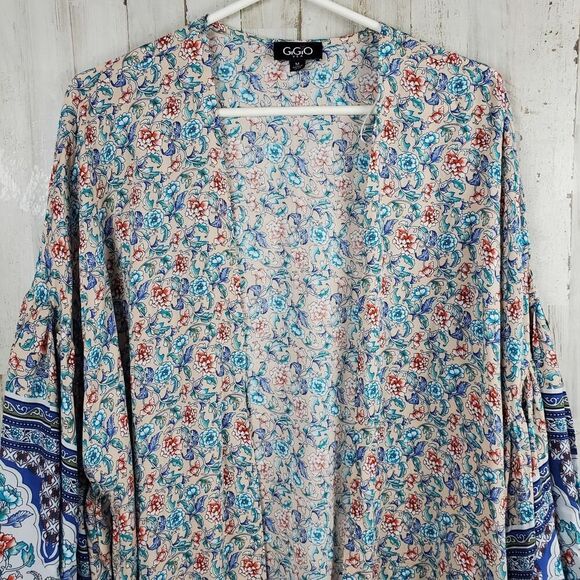 GiGiO Floral Kimono Cardigan Blue Pink Size Medium - Picture 4 of 9